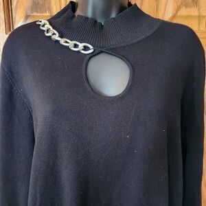 Elegant Black Sweater with Chain Detail